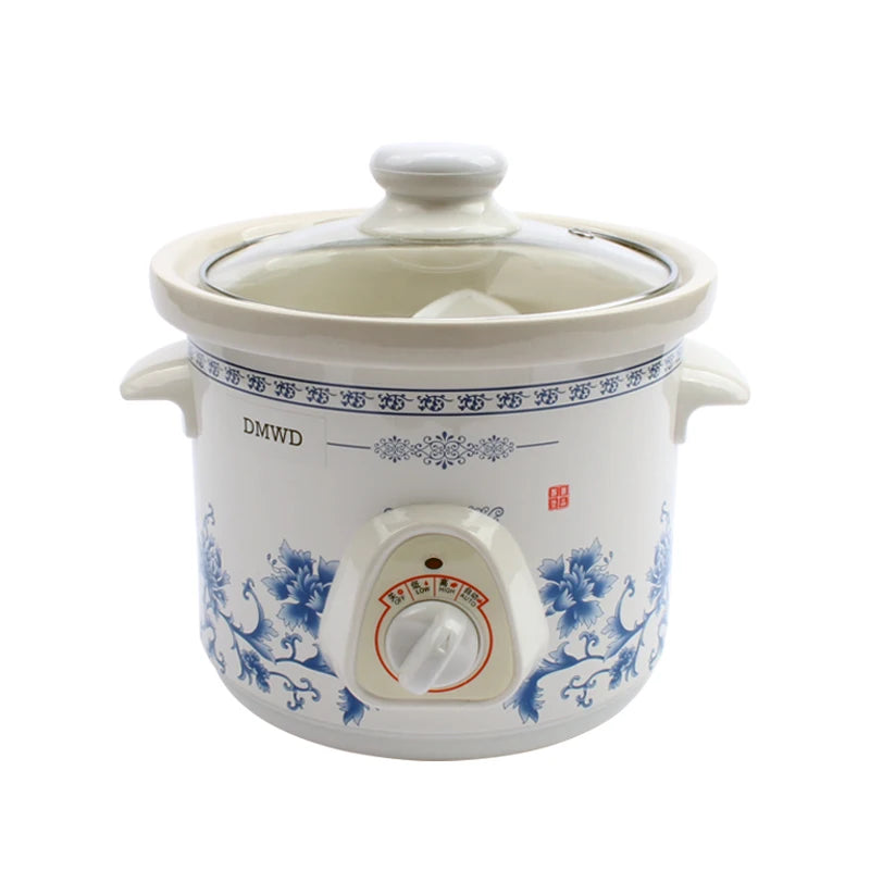 DMWD 1.5L Household Electric Mini Slow Cooker Mechanical/Smart Timer Stewing Soup Porridge Pot Ceramic Linner Food Cooking Maker