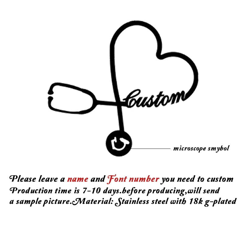 Customized Name Brooch Stethoscope Pin Doctor Nurse Name Stainless Steel Jewelry Fashion Gift For Men Women Daily Accessori