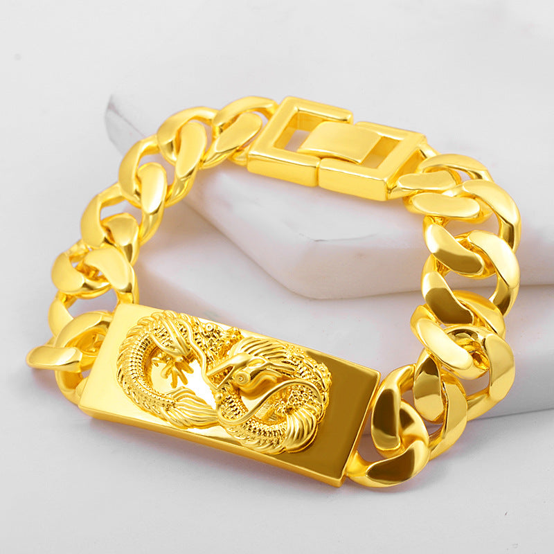 18 K Gold Color Widened Watch Chain Bracelet for Men Dad Father Not Fade Design Bracelet Wedding Engagement Jewelry Gifts