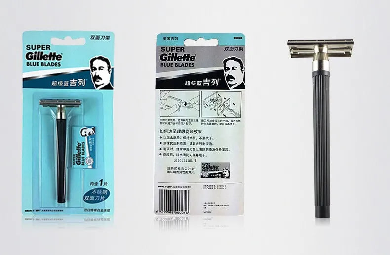 Gillette Super Blue Razor Men's Safety Manual Shaver Stainless Steel Blades Face Beard Hair Removal Classical Shaving Machine