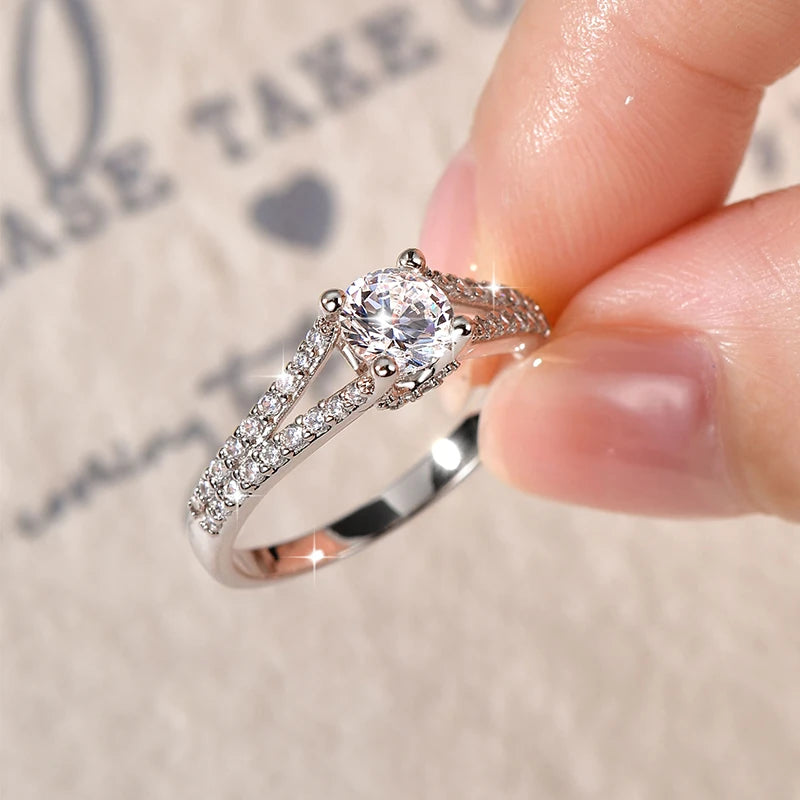 Rrjzz 14K Gold Plated 0.7CT Round Cut Cubic Zirconia Promise Eternity Engagement Weddng Ring for Women Bridal Ring Jewelry Gift