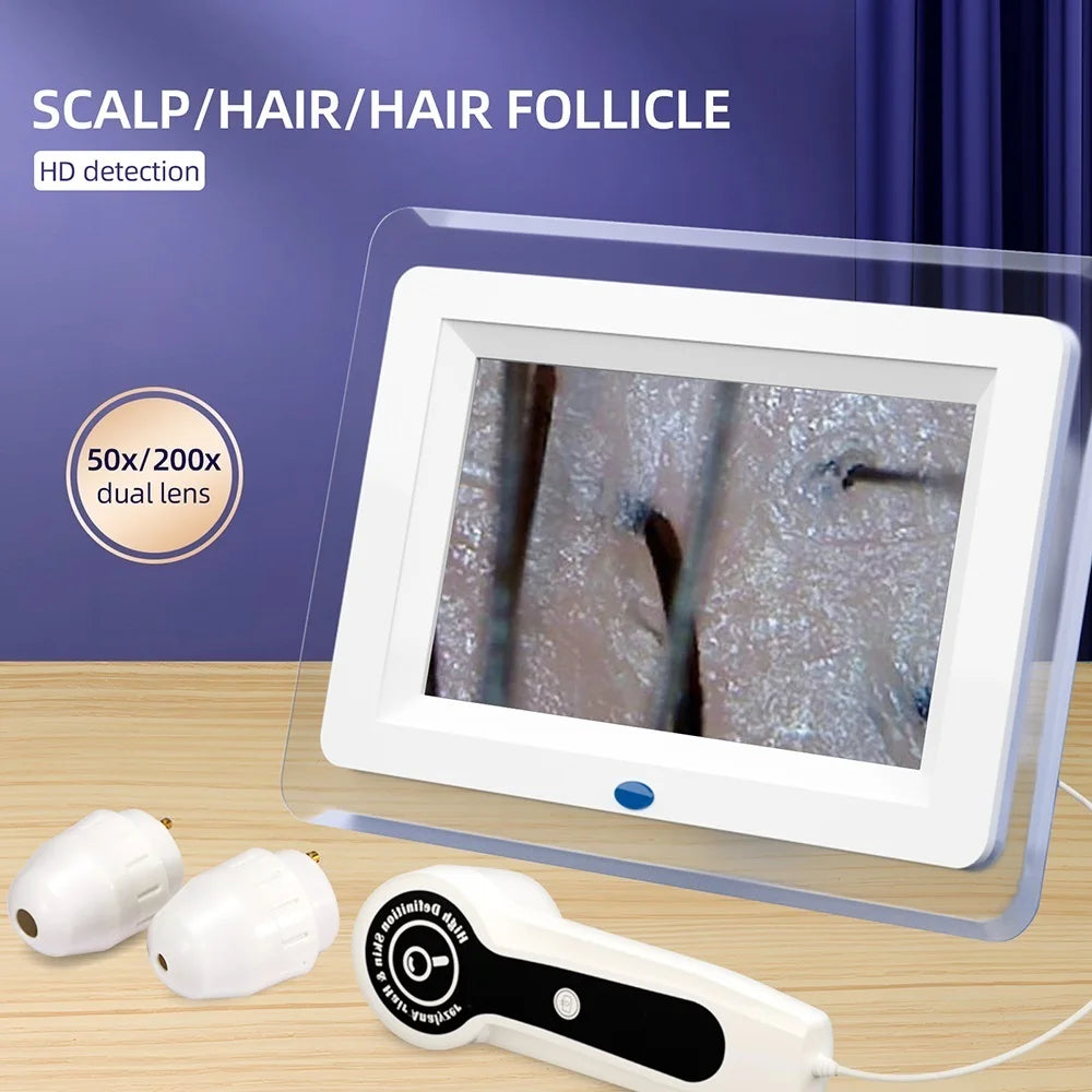 7 Inch LCD Scalp Detector Digital Hair Skin Analyzer Microscope for Hair Follicle Testing and Skin Analysis Magnifier 50/200X