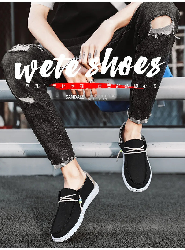 Spring Summer Blue Men's Casual Boat Shoes Lightweight Slip-on Driving Shoes Men Low-cut Breathable Canvas Men Shoes Loafers