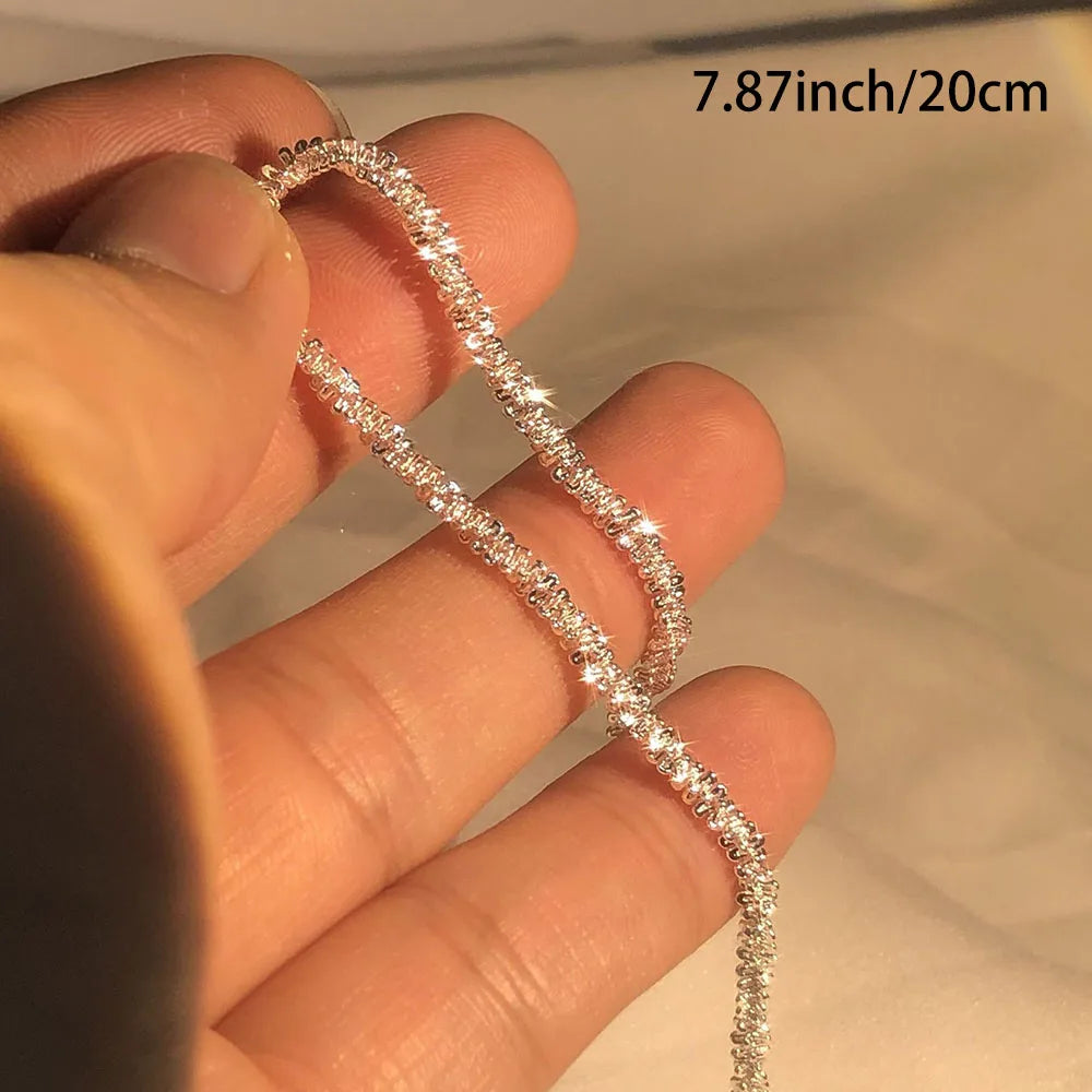S925 Sterling Silver Necklace 2mm Sparkling Collarbone, Sweater Chain, High Charm Jewelry Gift Women