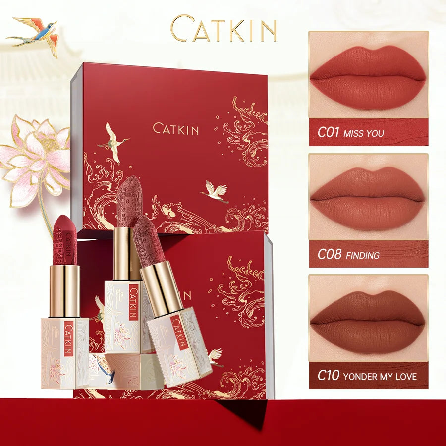 CATKIN Dreamworld Carving Lipstick, Waterproof Long Lasting Satin Nourish Moisturizing Smooth Soft 0.13 Ounce-Chinese Style