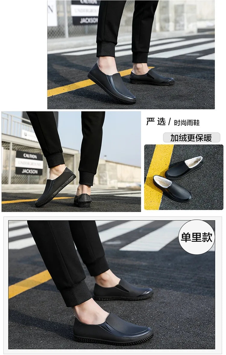 Rain Shoes Men's Low - Top Short Rain Boots Waterproof Shoes Non-slip Light Rubber Shoes Slip on Men Galoshes Trend Fishing Shoe
