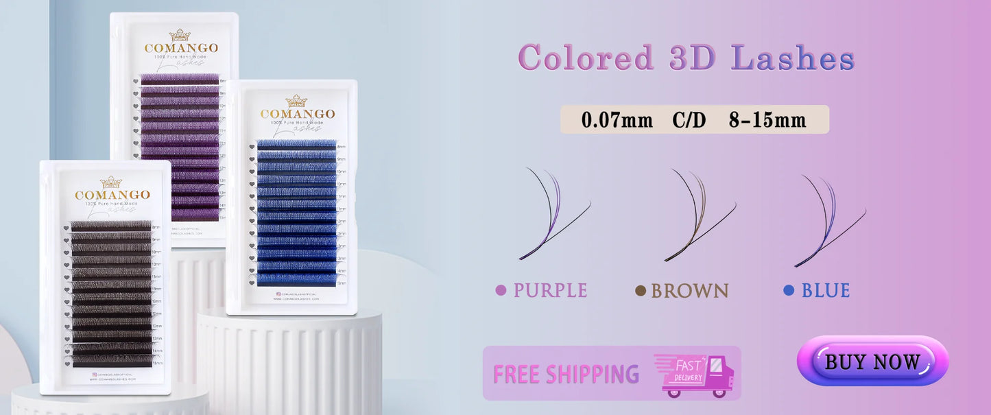 CoMango 7D Wispy Premade Fans Eyelash Extension C/D Curl Pointy Base Premade Hybrid Fan Lashes Faux Mink Wispy Fans Wholesales