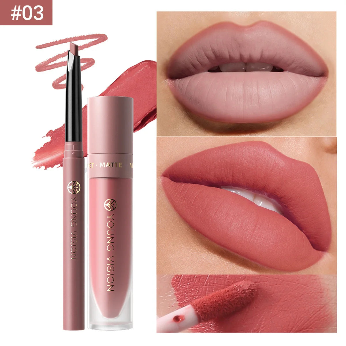 2Pcs Lip Gloss and Lip Liner Set, Matte Finish Non-Stick Cup Long-Lasting Lip Color and Liner Combo, Perfect for Defined Lips