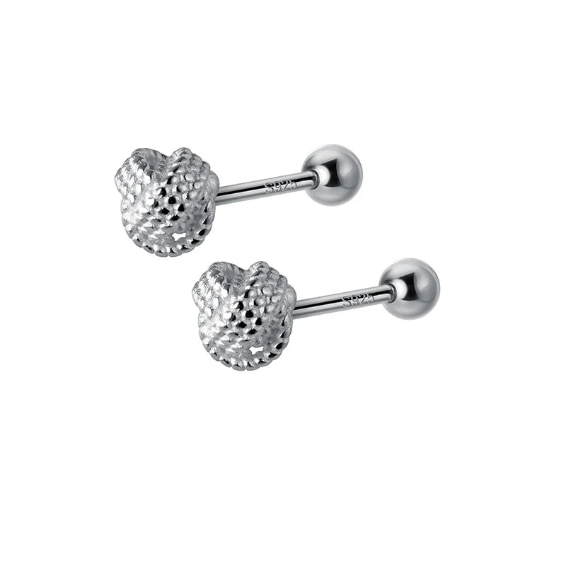 INZATT Real 925 Sterling Silver 4/6mm Wool Ball Screw Beads Stud Earrings for Women Party Classic Minimalist Fine Jewelry