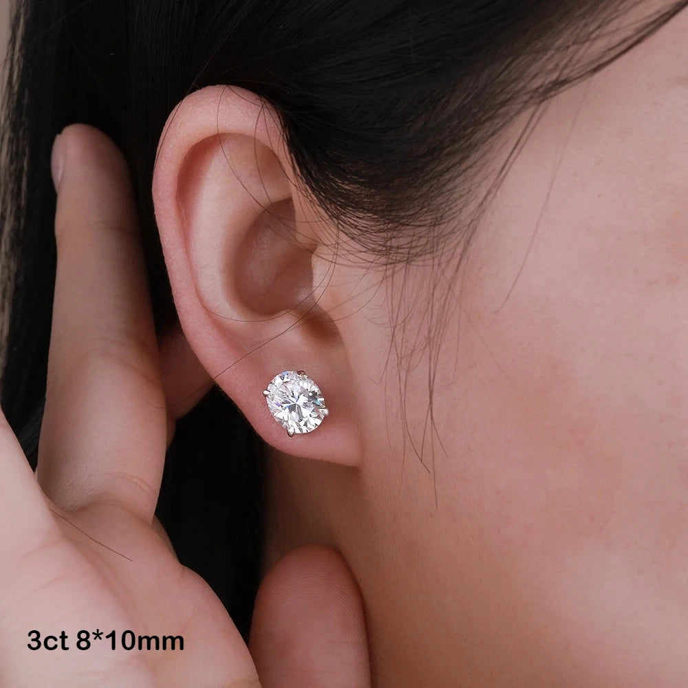 Certified 1-4CT Oval Moissanite Stud Earrings for Women 925 Sterling Silver Sparkling Gems Lab Diamond Ear Studs Wedding Jewelry