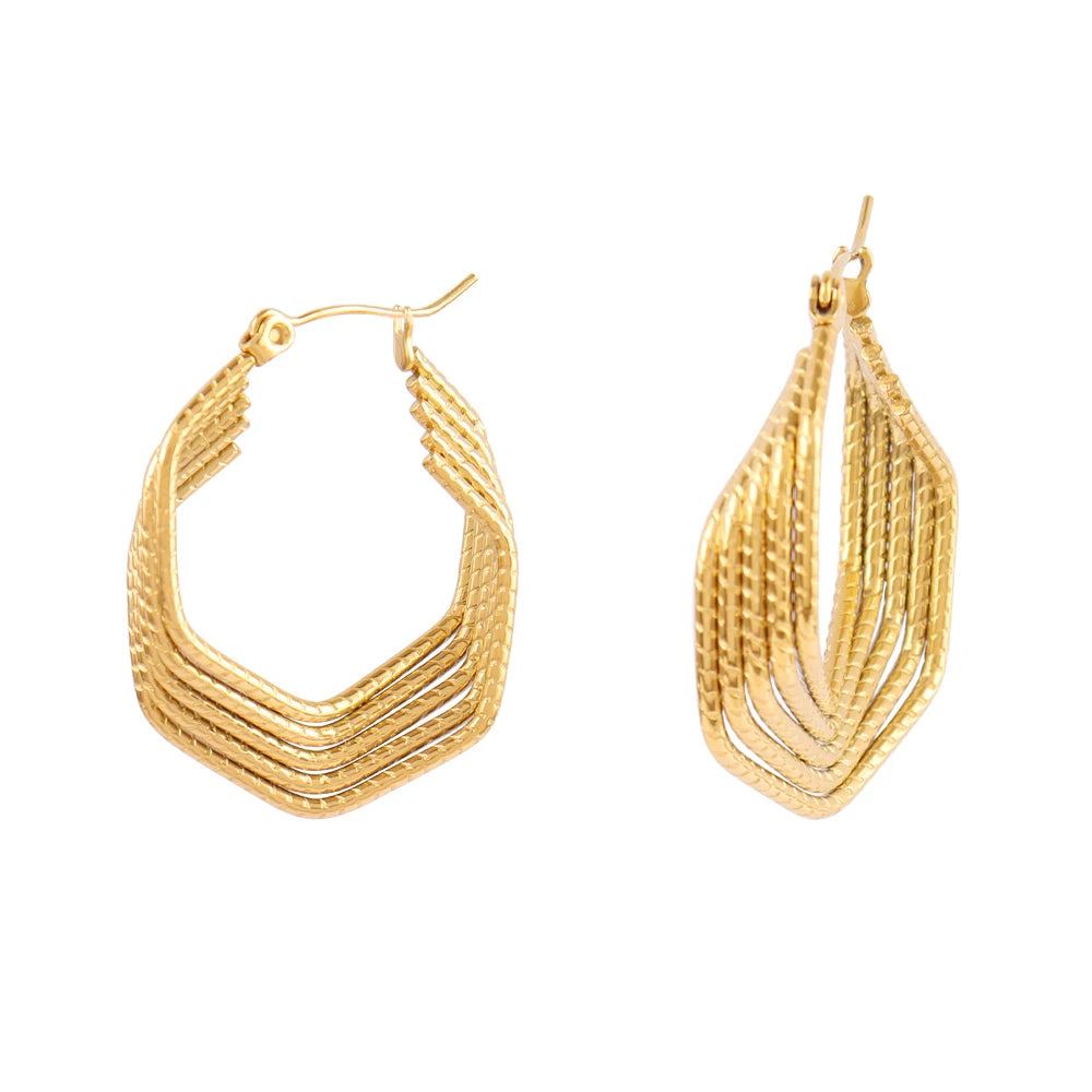 316L Stainless Steel Hoop Huggies Earrings For Women Exaggerated Texture Studs Earrings Girl Geometric Daily Jewelry Gifts