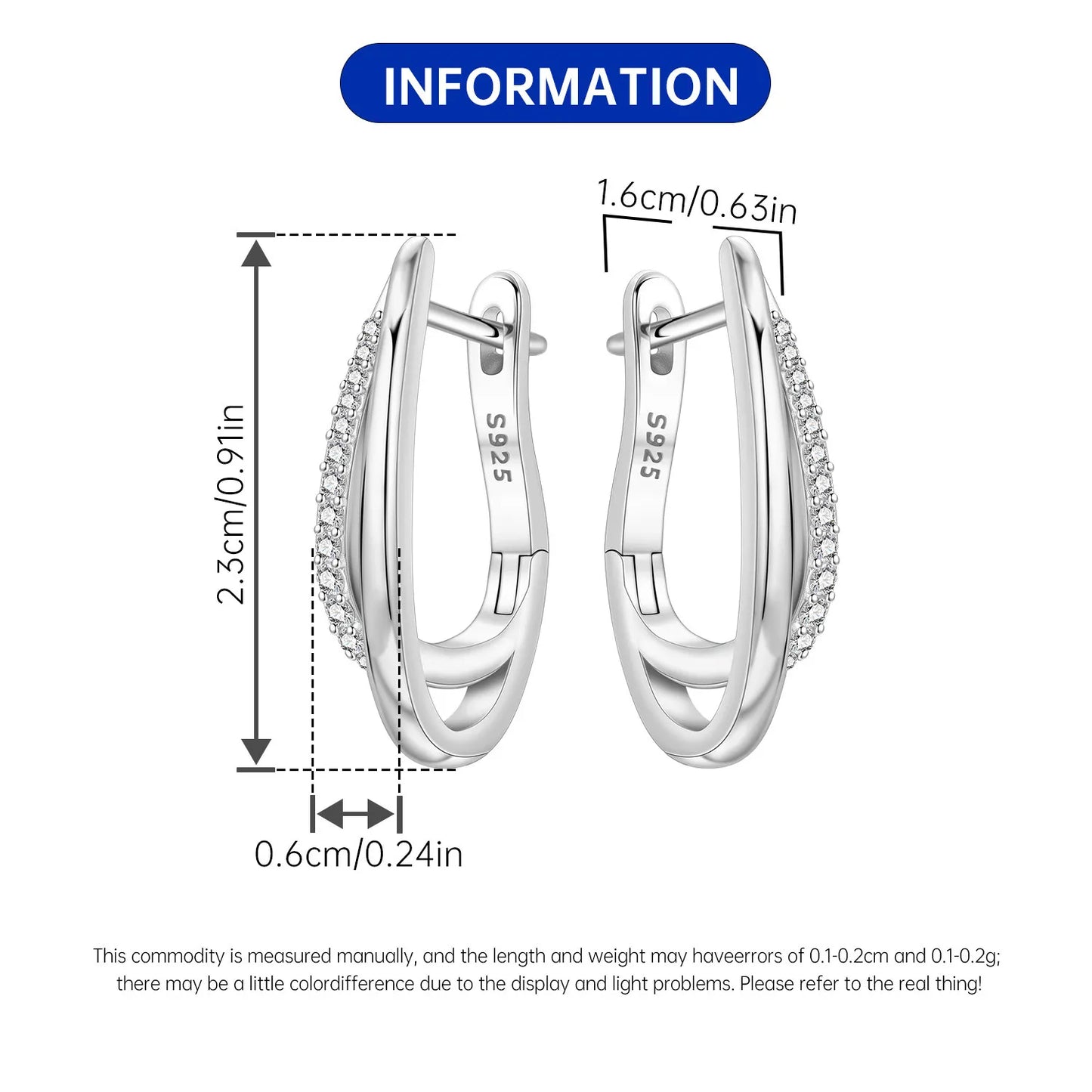 CYCUFF S925 Sterling Silver Zircon Simple Geometry Big Double Ring Earrings Birthday Party Gift Trend 2025 Jewelry Women Earring