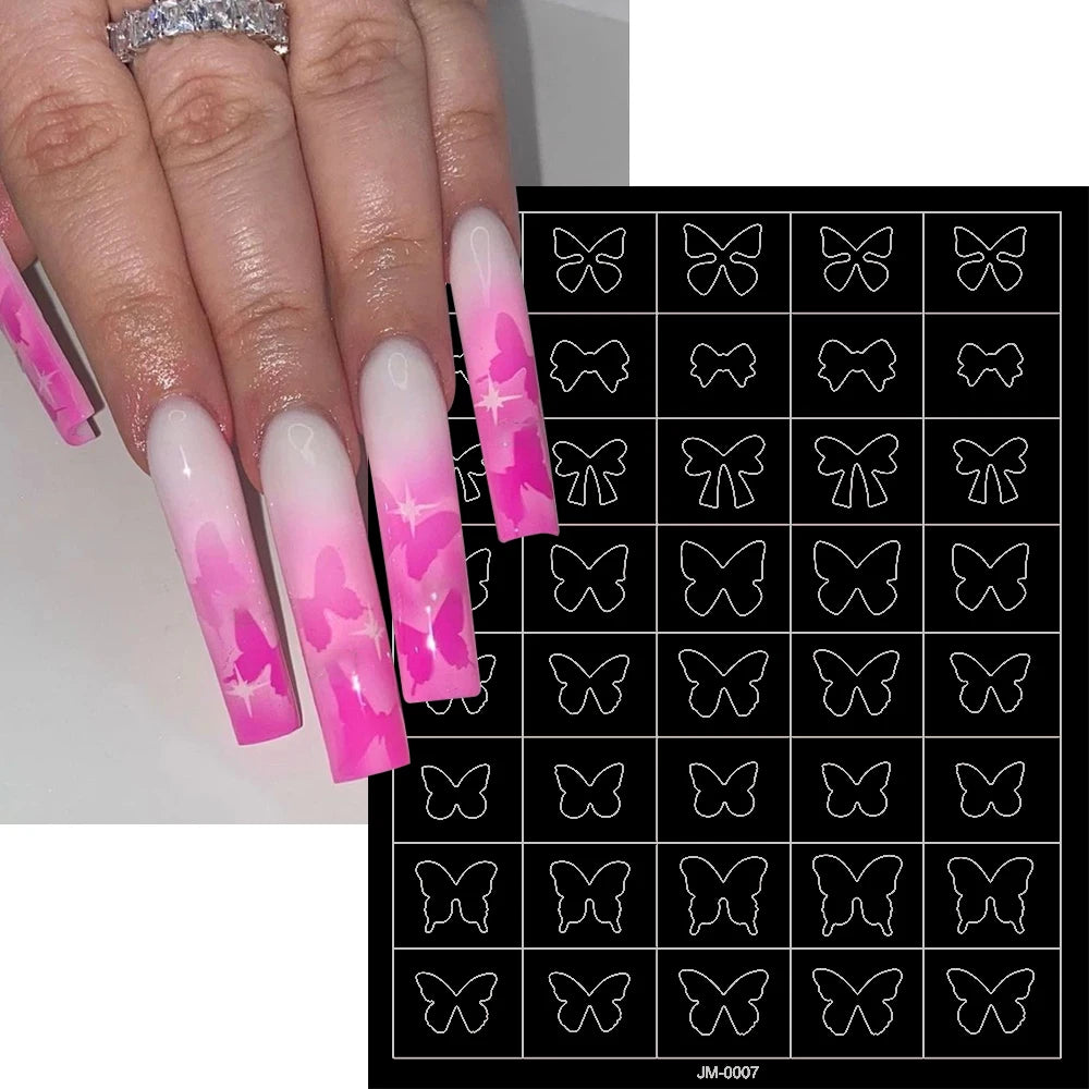 1pcs Hollow Out Butterfly Nail Art Stencils Stickers Spray Painted Design Love French Rose Template Nail Decals Auxiliary Tools