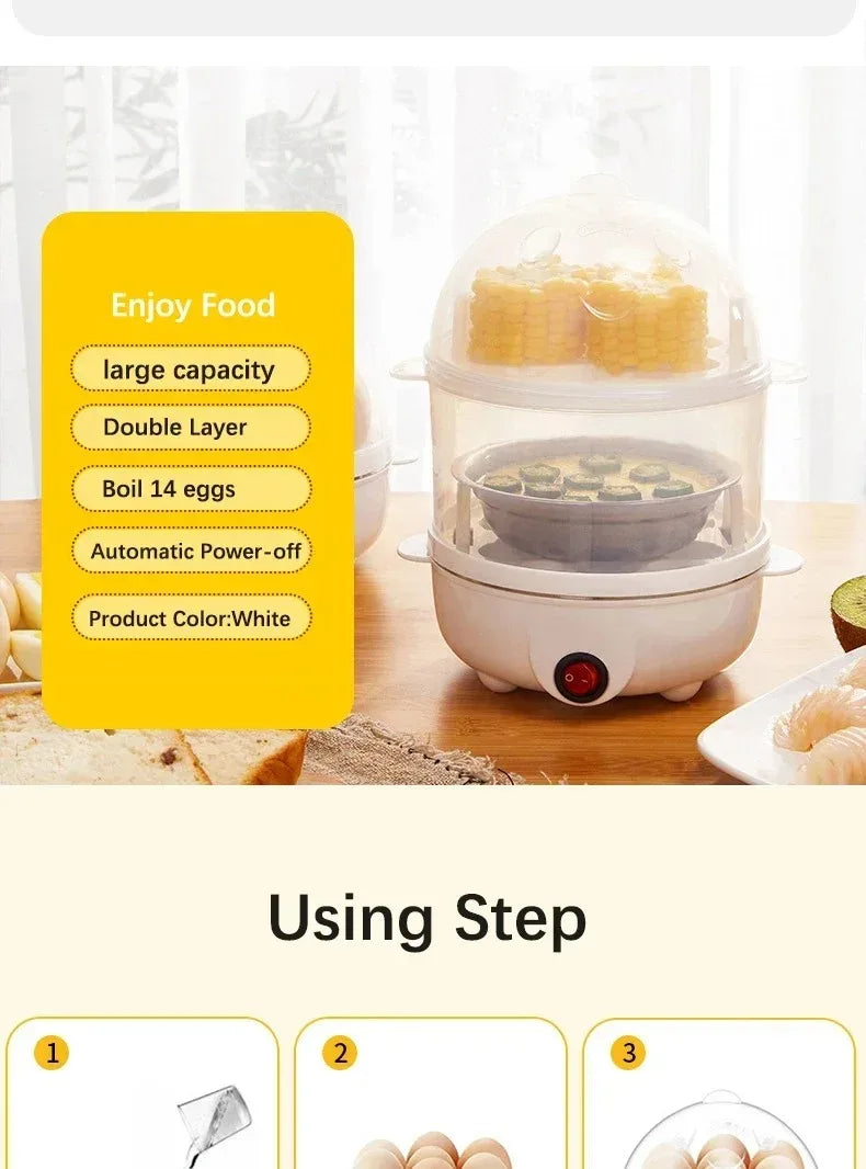 Automatic Electric Egg Streamer Multifunctional Electric Egg Boiler Double Layers Egg Cooker Mini Kitchen Breakfast Machine
