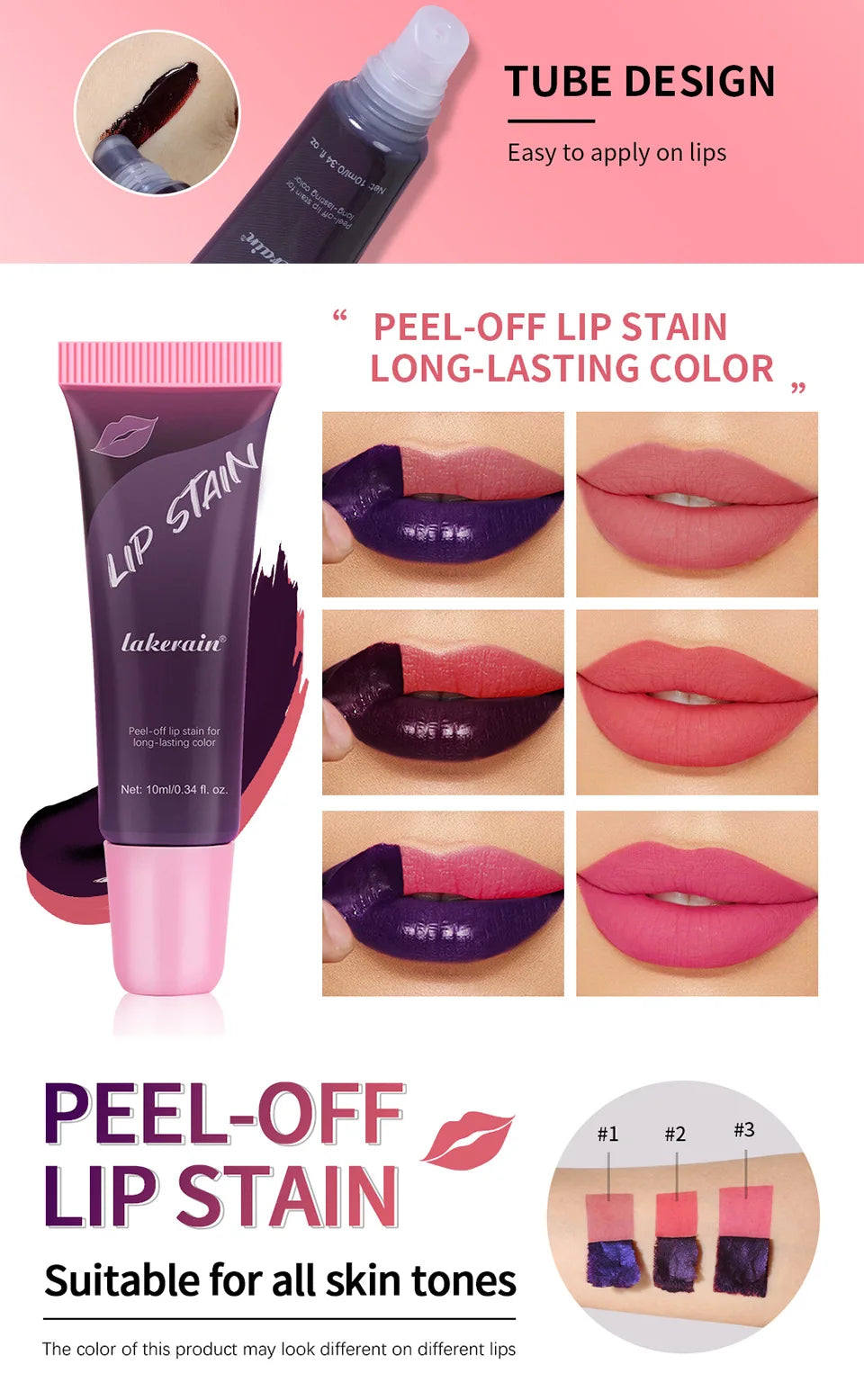 Peel Off Rose Pink Lip Gloss Matte Outline Contour Tattoo Lip Stain Waterproof Transfer Resistant Tear Off Natural Lip Tint Gift