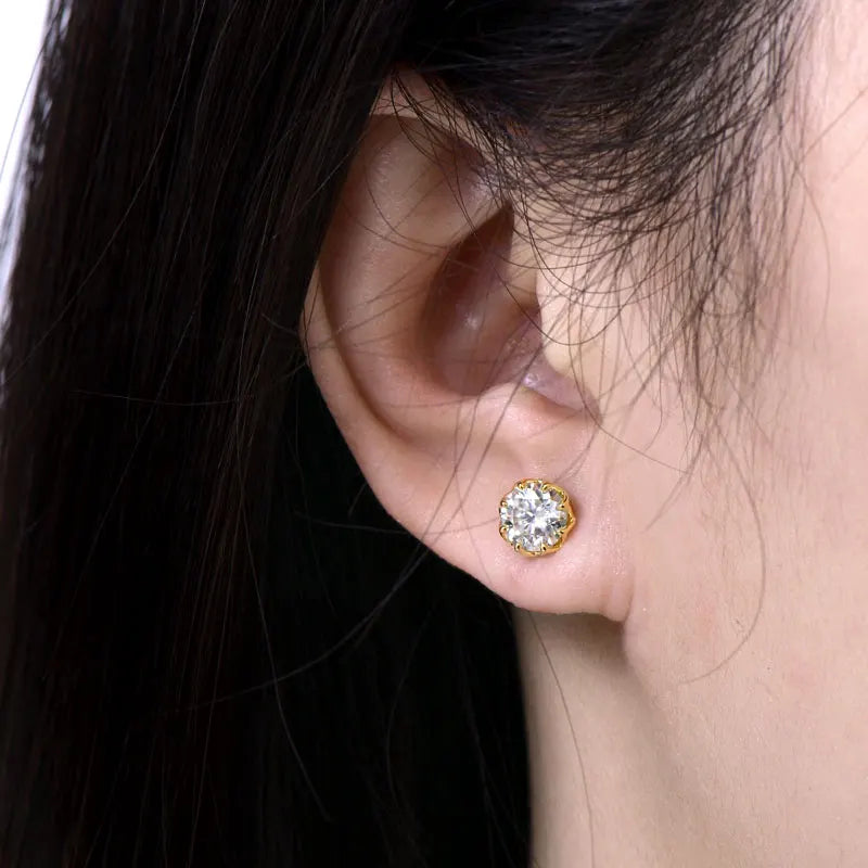 OXTAO 6mm/8mm Moissanite Flower Stud Earrings Female Jewelry 14K Gold Filled D Color Solitaire Diamond Piercing Earrings Gift