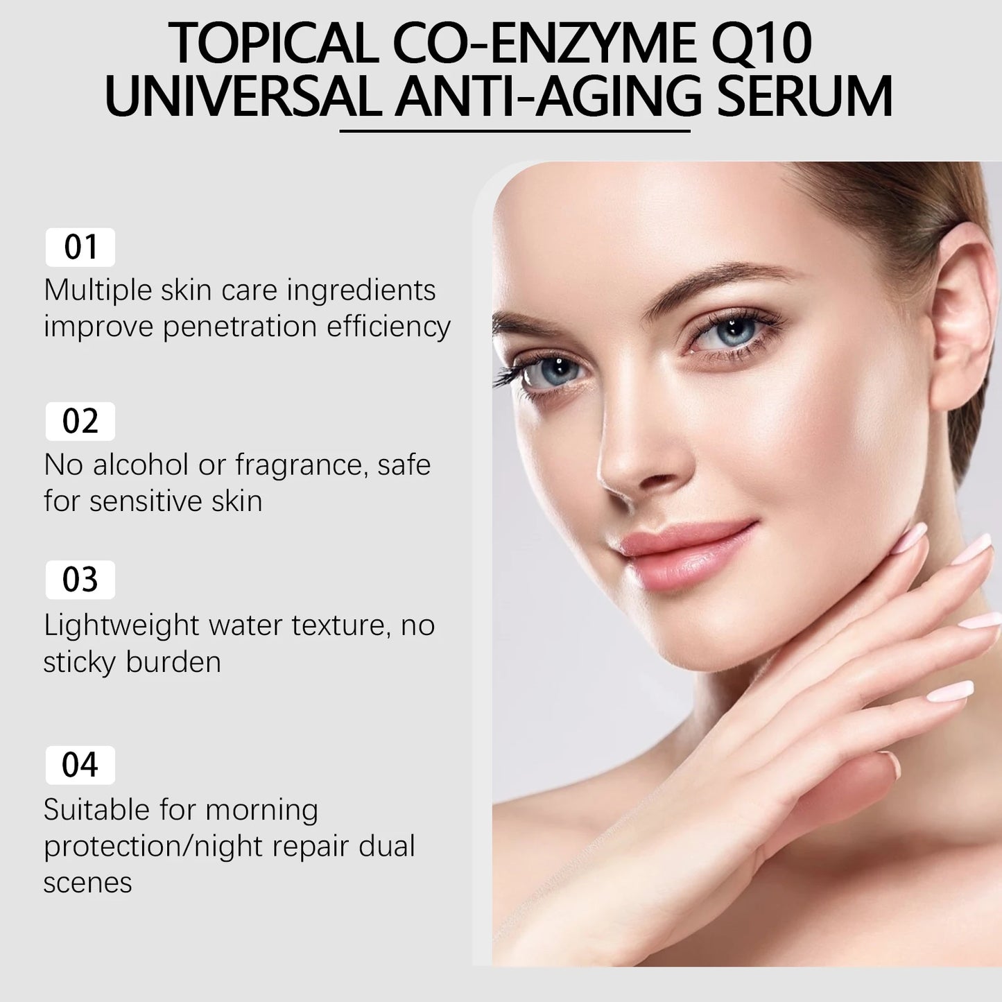 Coenzyme Q10 Face Serum Anti Aging Smooths Neck Wrinkles Fine Lines Energizes Dull Skin Brightening Hydrate Firming Facial Serum