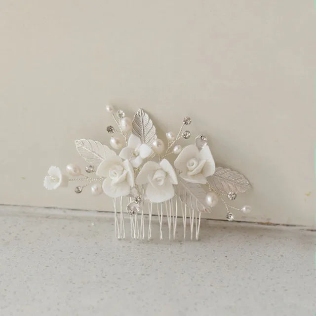 SLBRIDAL Handmade Luxury Rhinestones Freshwater Pearls Ceram Flower Bridal Tiara Wedding Bridesmaids Crown Women Hair Jewelry