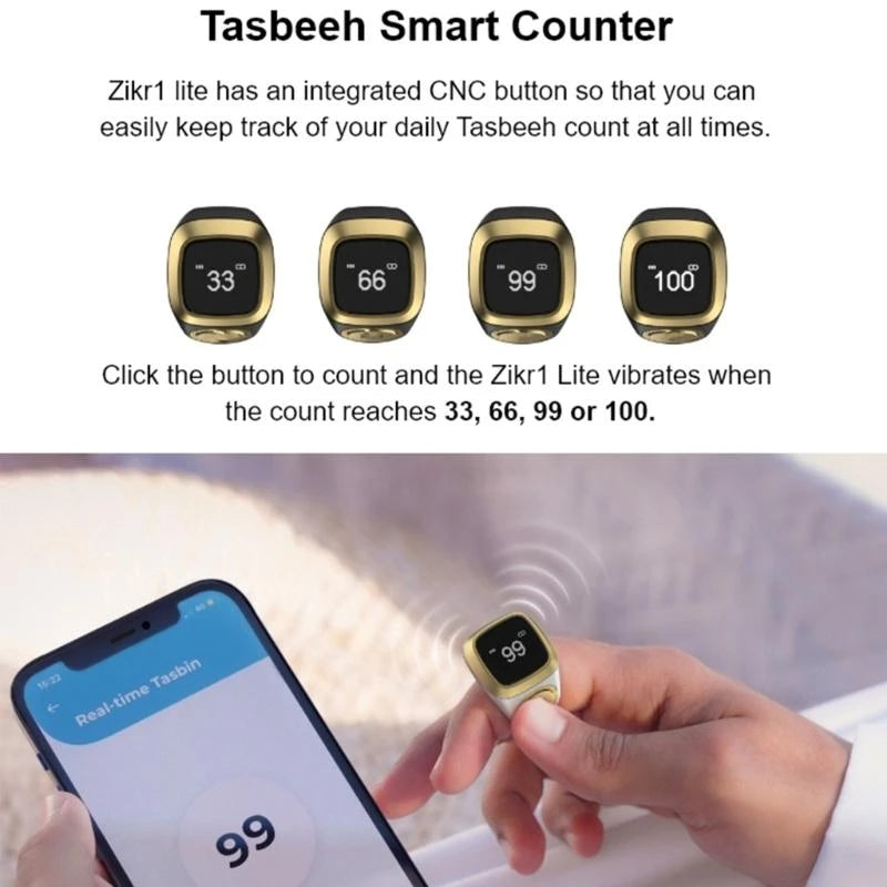 Y55C ibla Zikr 1 Lite for Smart Ring for Muslims Tally Tasbeeh Counter, Button 4 Prayer for Time Reminder BLE 5.1 Versi