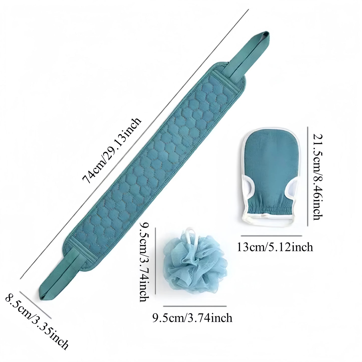 3 Colors Three-piece Bath Set, Rub Bath and Bath Artifact, Household Long Rub Back Towel, Bath Gloves, Bath Flower Set
