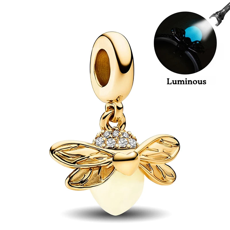 Shecharms 925 Sterling Silver Love Heart Firefly Golden Series Charms Fit DIY Making Bracelet Necklace High Quality Fine Jewelry