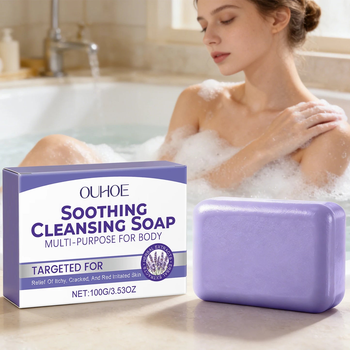 Lavender Cleaning Soap Oil Control and Itching Relief Long-Lasting Daily Soothing Hydration Bath Soap Body Odor Removal Care