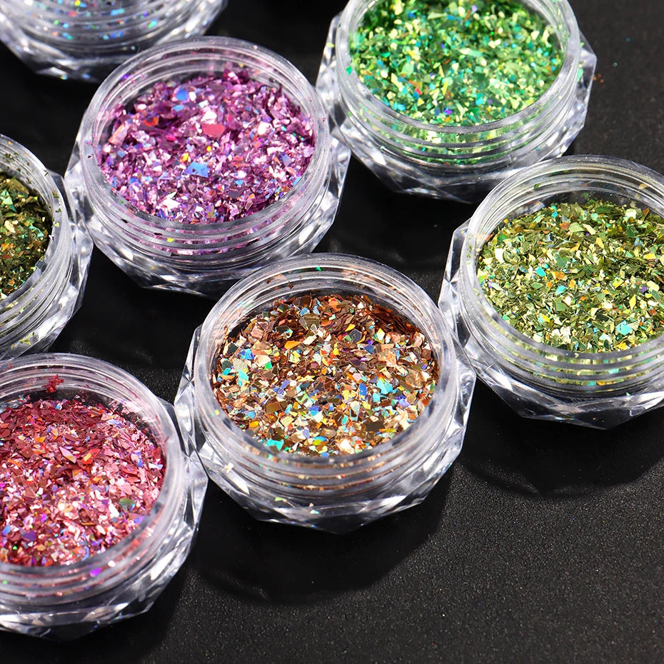 12pcs Irregular Holographic Nail Art Glitter Sequins Sparkly Nail Flakes Foil Glitter Powder Mermaid Makeup Manicure Decorations