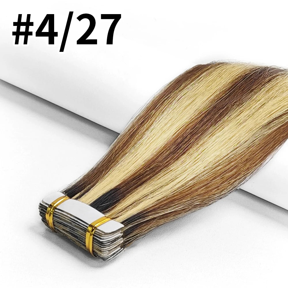 Bone Straight Tape In Hair Extensions Brazilian Seamless Skin Weft 20P/40P/60P Tape In Human Hair Extensions 100% Human Hair