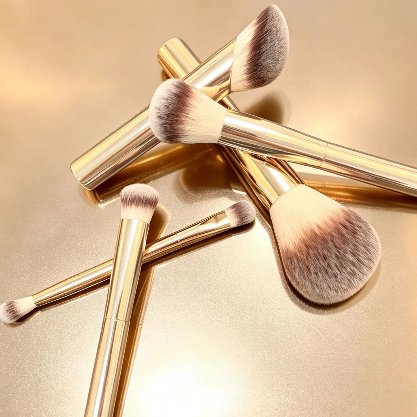 Face and Eye Travel Brush Set Gold High Quality Synthetic Hair Makeup Brushes Set with Pouch Box
