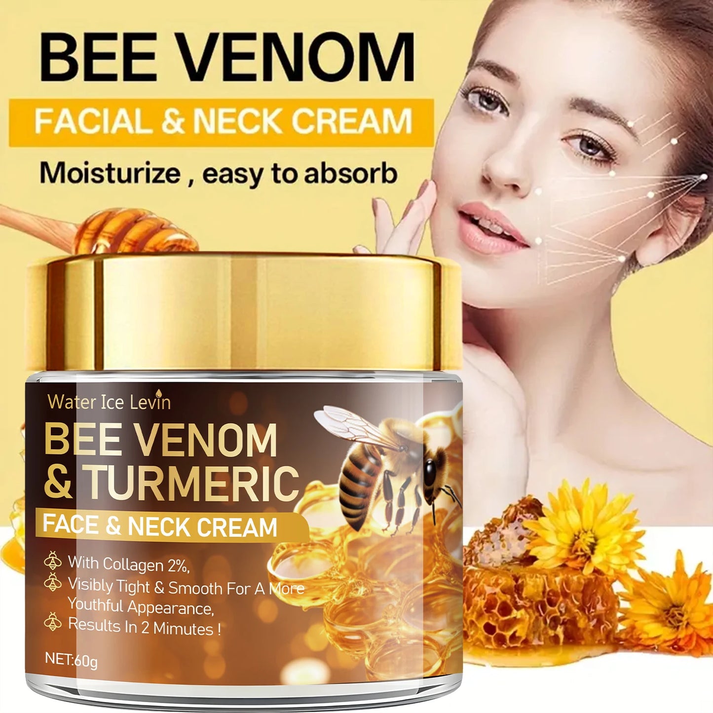 Bee Venom Skin Tightening and Lifting Cream - Hydrating Formula, Rich in Vitamin A, Collagen, Niacinamide, and Vitamin E, for a Radiant Appearance and Enhanced Glow
