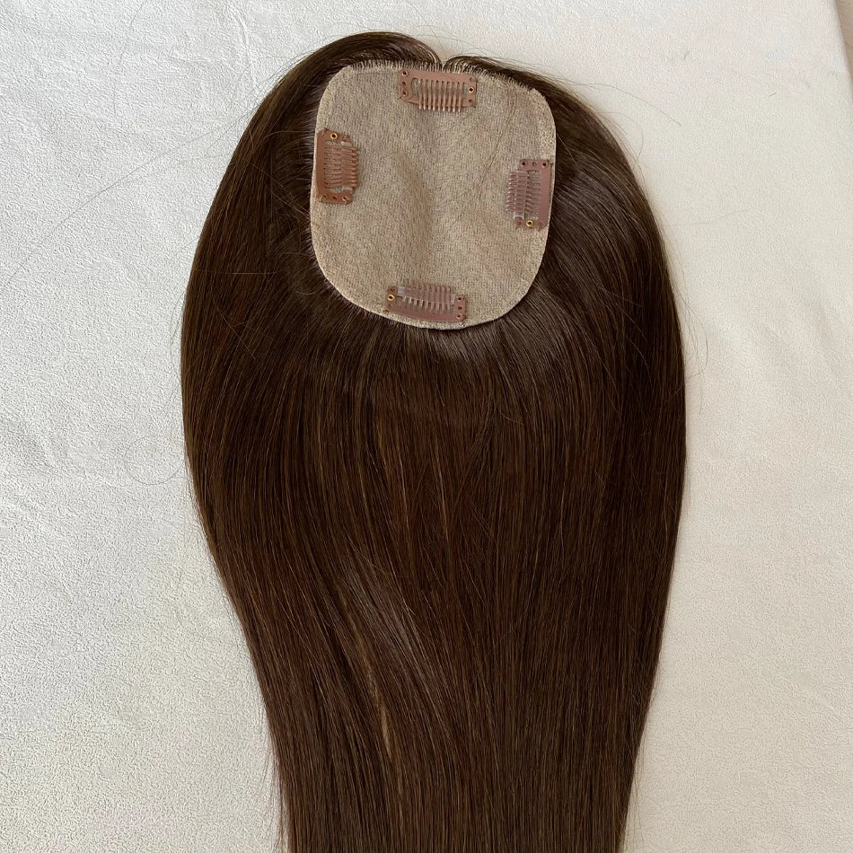 100% Human Hair Toppers for Women 10*12 cm Silk Base Virgin Remy Hair Toppers 65-70 Grams Clip in Hair Toupee for Thinning Hair