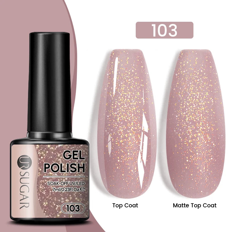 UR SUGAR 7ml Champagne Gold Sequins Gel Nail Polish Bright Sparkling Glitter French Semi Permanent Nail Painting UV Gel
