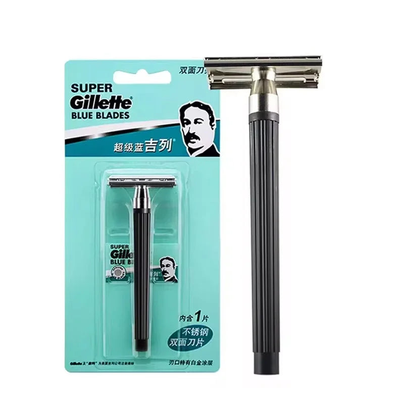 Gillette Super Blue Razor Men's Safety Manual Shaver Stainless Steel Blades Face Beard Hair Removal Classical Shaving Machine