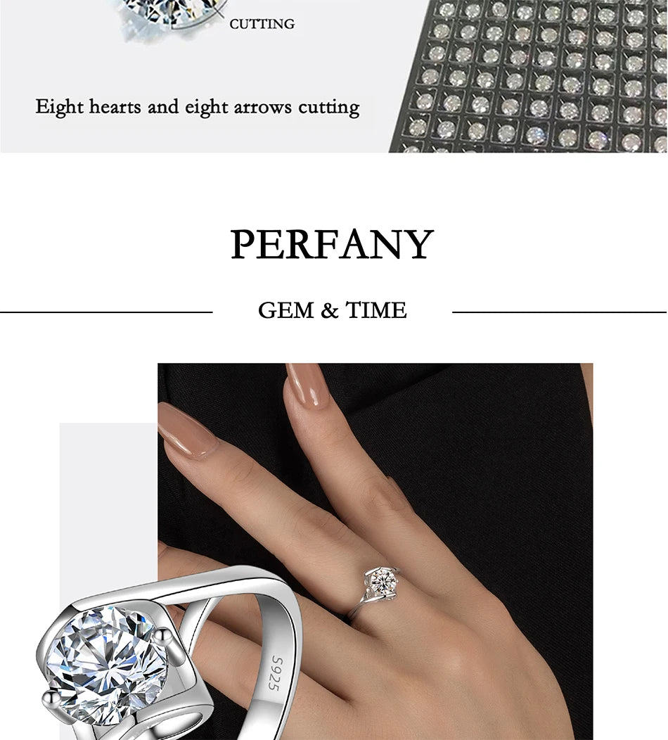 PERFANY 0.5/1CT Moissanite Engagement Ring for Women S925 Pure Silver Angel Kiss Laboratory Certified Diamond Wedding Jewelry