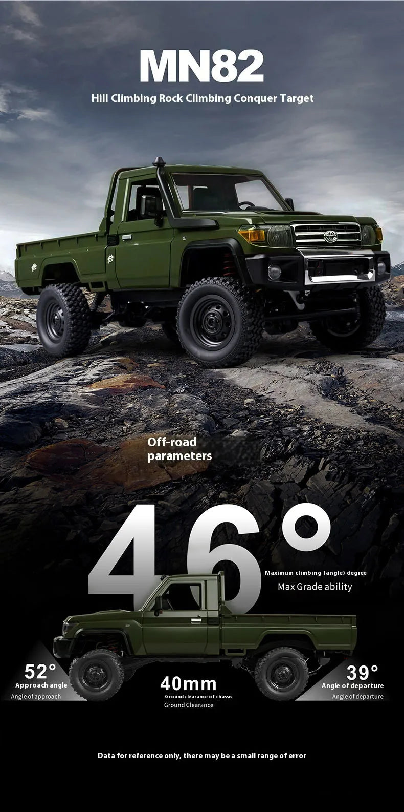 MN82 Green Color 4WD Off-road Rc Car LC79 1:12 280 Brushed Motor Simulation Professional 2.4G Remote Control Pickup Truck Model