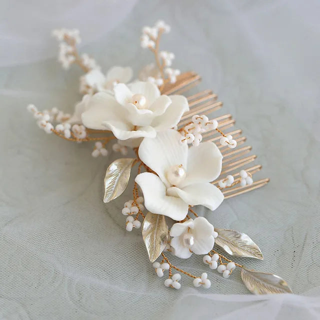 SLBRIDAL Handmade Luxury Rhinestones Freshwater Pearls Ceram Flower Bridal Tiara Wedding Bridesmaids Crown Women Hair Jewelry