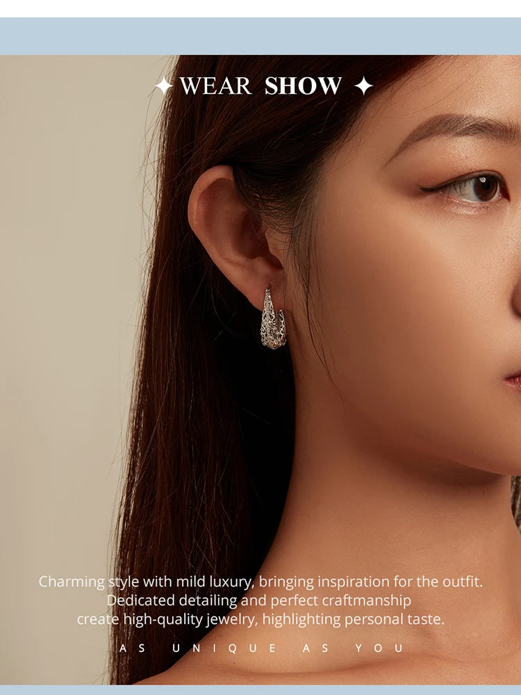 Bamoer 925 Sterling Silver Decorative Vine Hollow Pattern Hoop Earrings Waterdrop Shape Ear Buckles for Women Luxury Jewelry