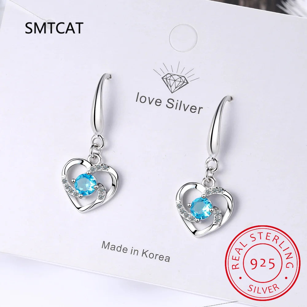 Silver 925 Jewelry Earrings Sapphire Siver Korean Ear Jewelry White/Blue/Pink Color Party Dating Gift Earrings Wholesale