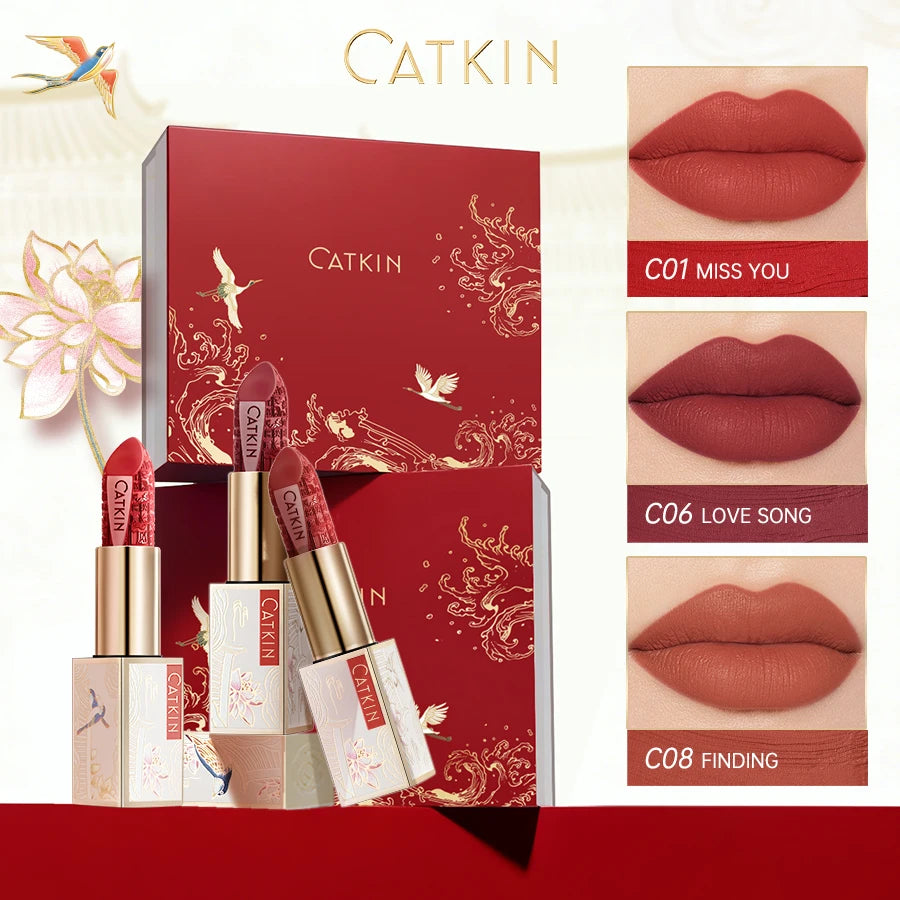 CATKIN Dreamworld Carving Lipstick, Waterproof Long Lasting Satin Nourish Moisturizing Smooth Soft 0.13 Ounce-Chinese Style