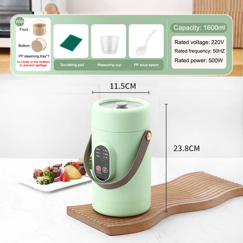 110V/220V Portable Slow Cooker Rice Cooking Lunch Box 1.6L Electric Stew Cup Hot Pot Food Steamer Soup Noodles Skillet Heater