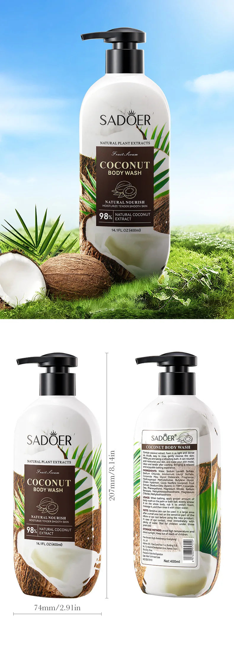 400ml SADOER Lemon Shower Gel Exfoliating Cleansing Fragrance Gentle Body Shower Gel