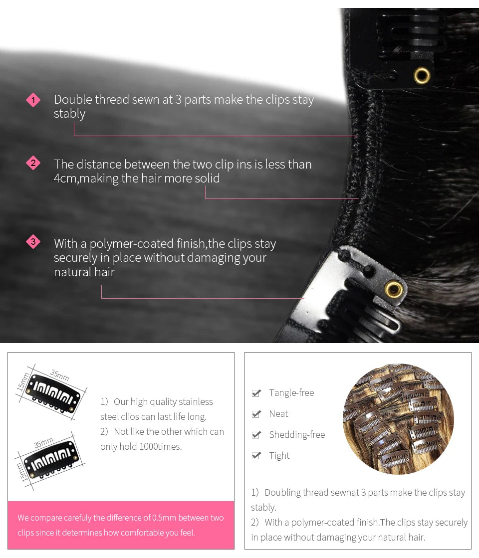 ZZHAIR 100% Human Remy Hair Extensions 2pcs Set 16"-28" 100g-200g  Clips-in Two Pieces Natural Straight 1x20cm 1x15cm