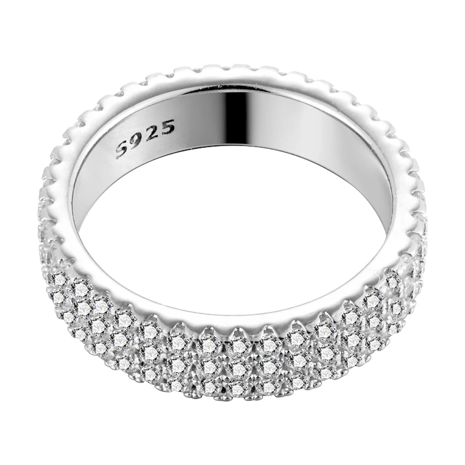URMYLADY Full Moissanite Ring 925 Sterling Sliver Plated 18k Eternity Band Hip Hop Rings for Woman Man Party Sparkling Jewely
