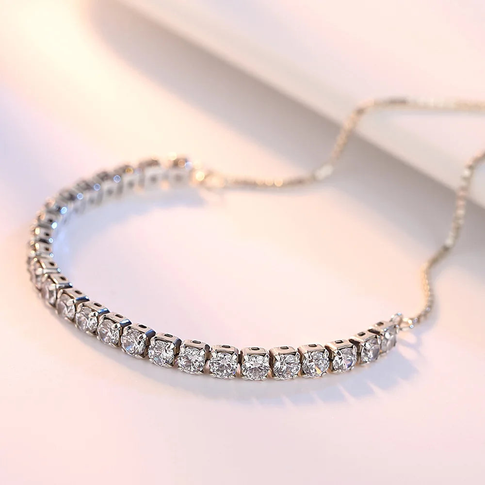 925 Sterling Silver Bracelet Vera Elegant Zircon Tennis Zircon Crystal Bracelet For Women Fashion Simple Engagement Wedding Glam