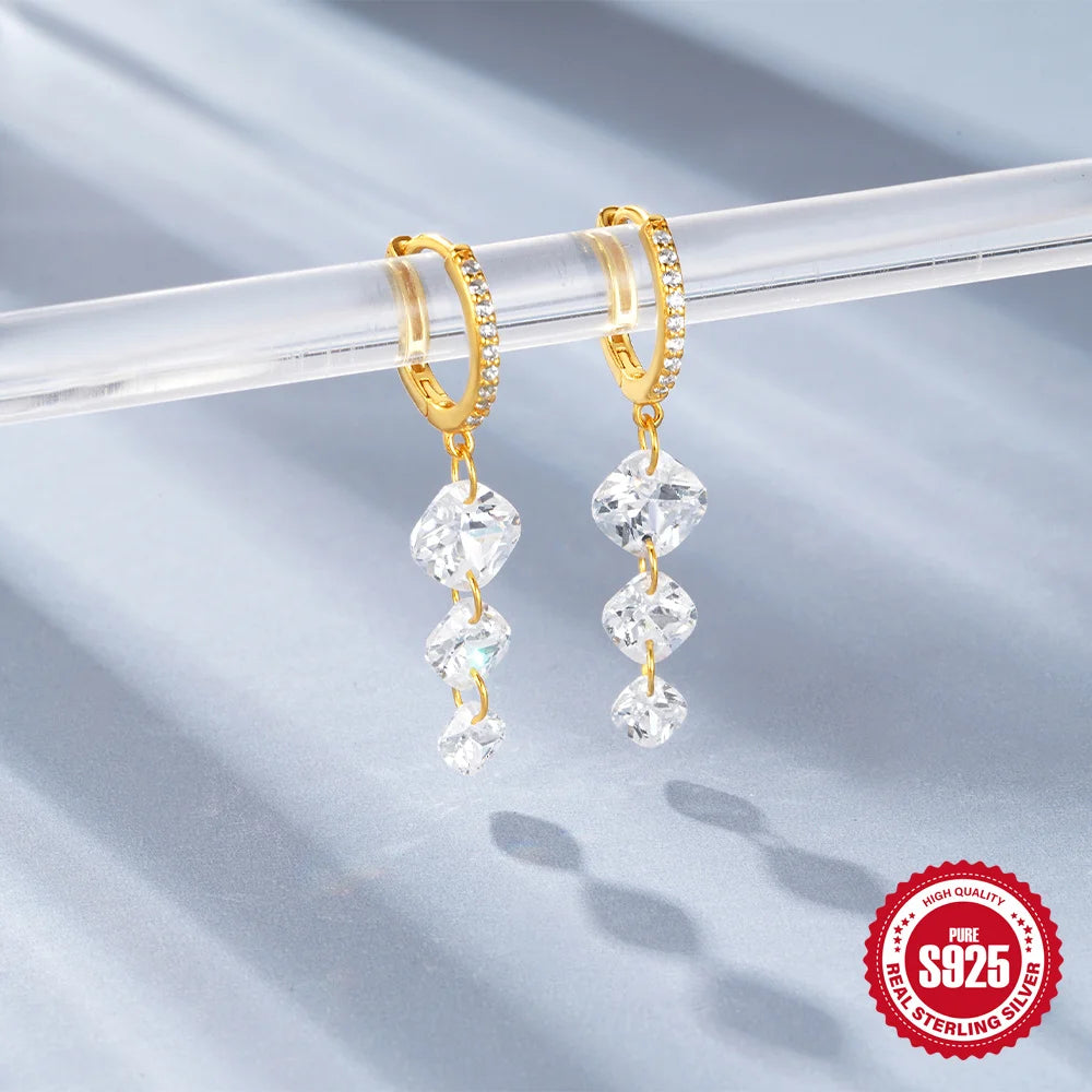 CANNER Eight Pointed Star Moon Tassel Zircon 925 Sterling Silver Drop Earrings For Women Ins Pearl Flower Minimalism Earrings