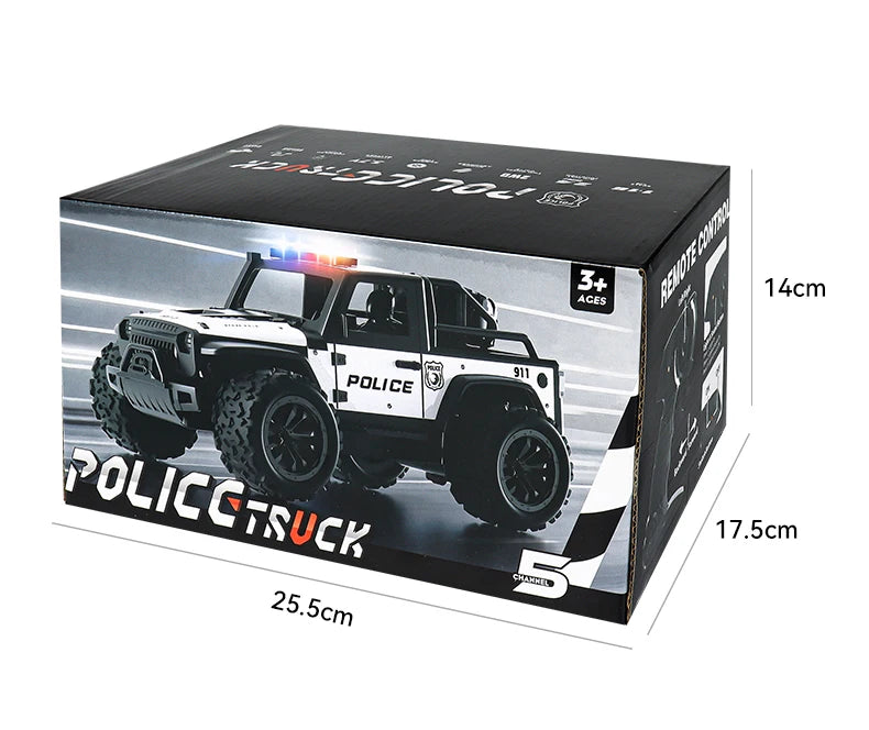 1:16 Alloy High Speed Off-Road Police Truck RC Car with Music Sound and LED Lights Outdoor Toy 2.4G Remote Control Cars