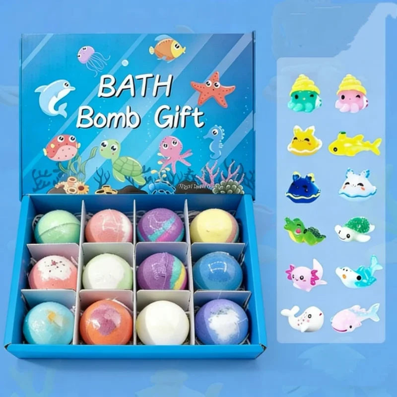 12pcs 60g Kids Bath Spa Fizzies with Hidden Toy Bubble Ball Safe Bath Toy for Children Daily Bathing