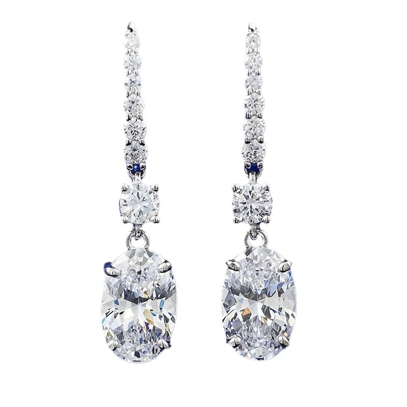 S925 Silver High Carbon Diamond Super Shiny Yellow Diamond Earrings 8 * 12 European and American Large Oval Earrings for Women