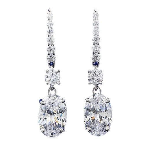 S925 Silver High Carbon Diamond Super Shiny Yellow Diamond Earrings 8 * 12 European and American Large Oval Earrings for Women