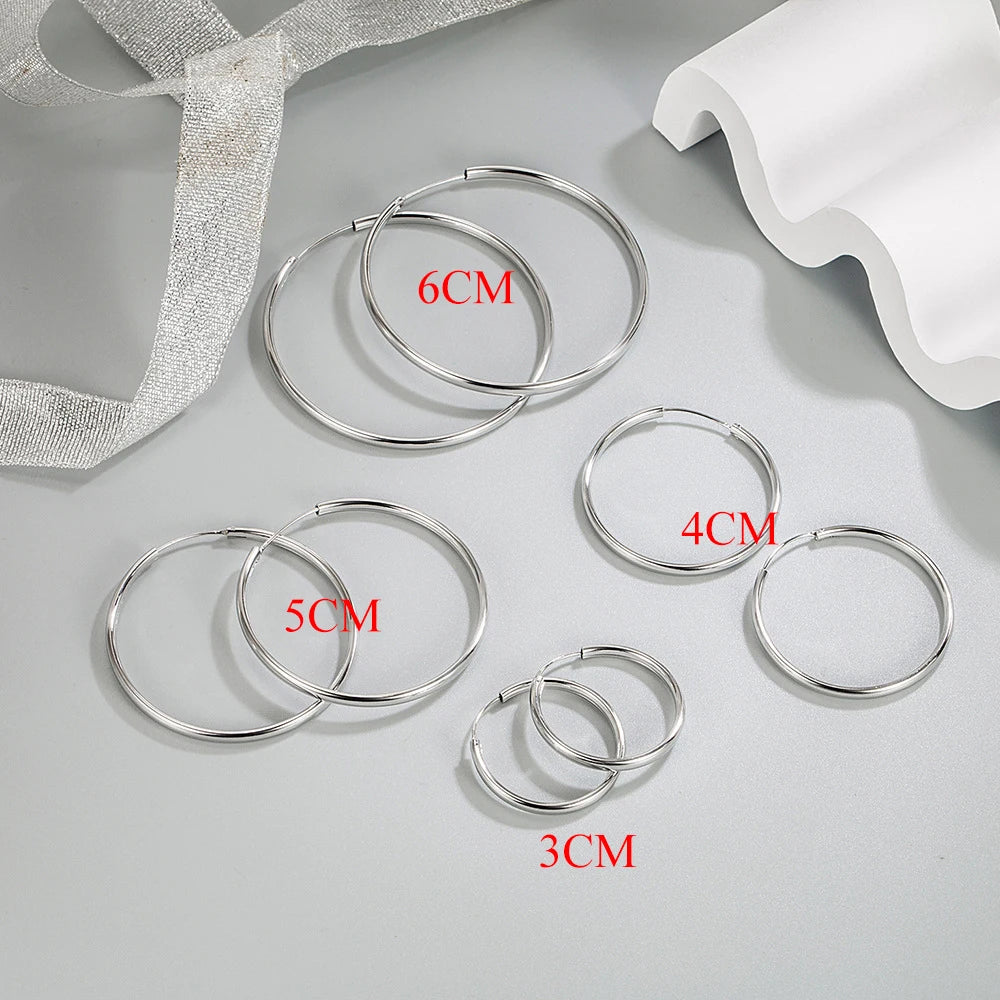 Real 925 Sterling Silver Women's New Jewelry Fashion Round Hoop Earrings FQL23634